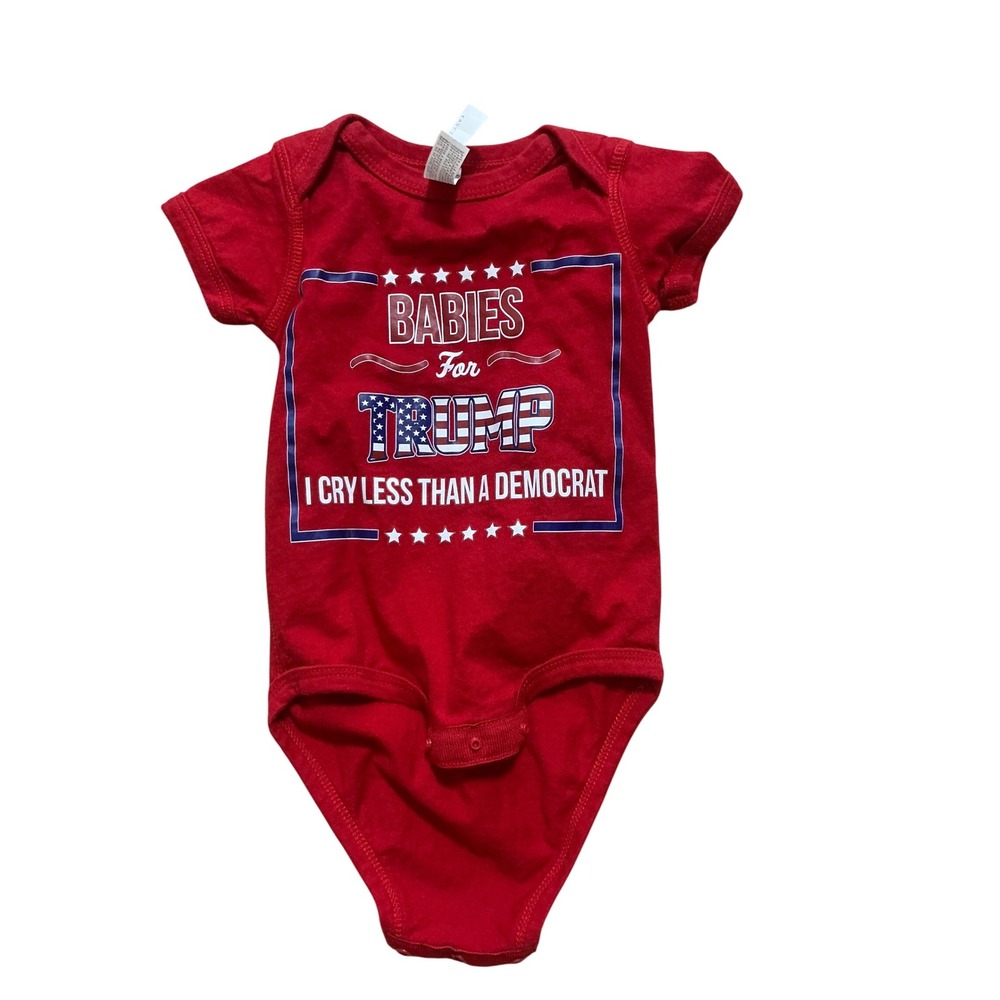 Babies For Trump I Cry Less Than A Democrat Red Short Sleeve Bodysuit‎ One Piece